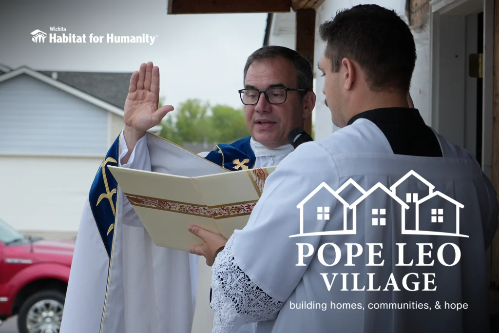 Featured image for “Wichita Habitat for Humanity celebrates ground blessing for Pope Leo Village”