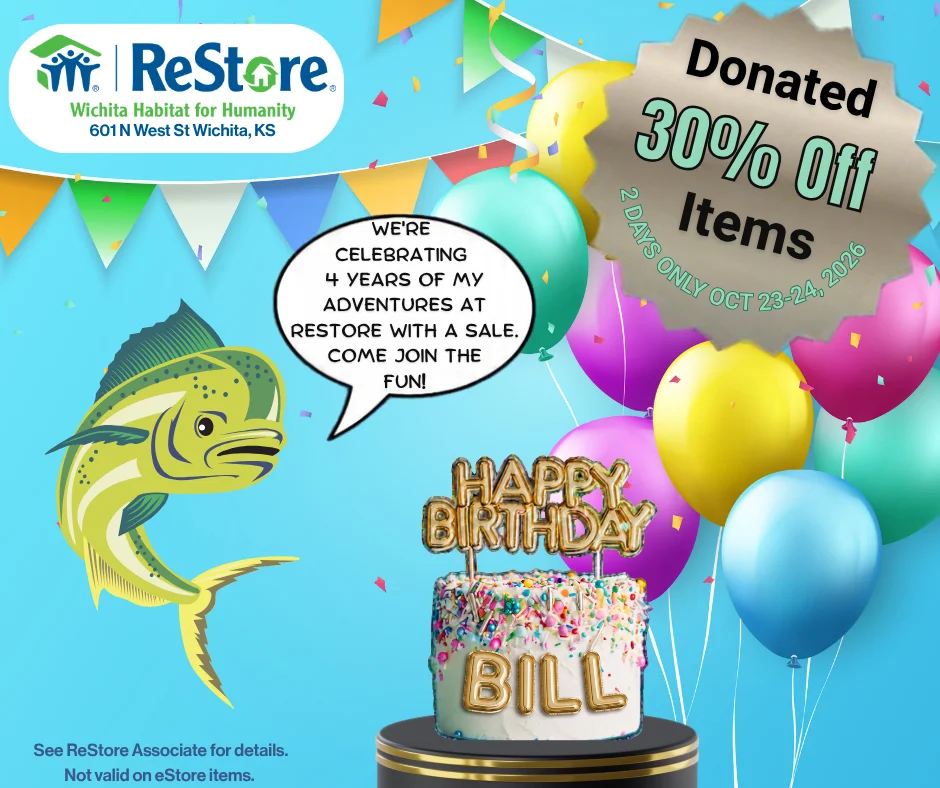 ReStore Wichita 30% off donated items from October 23-24, 2026 graphic.