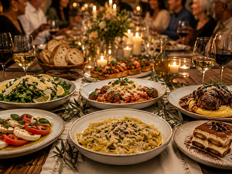 A dinner spread on a table.